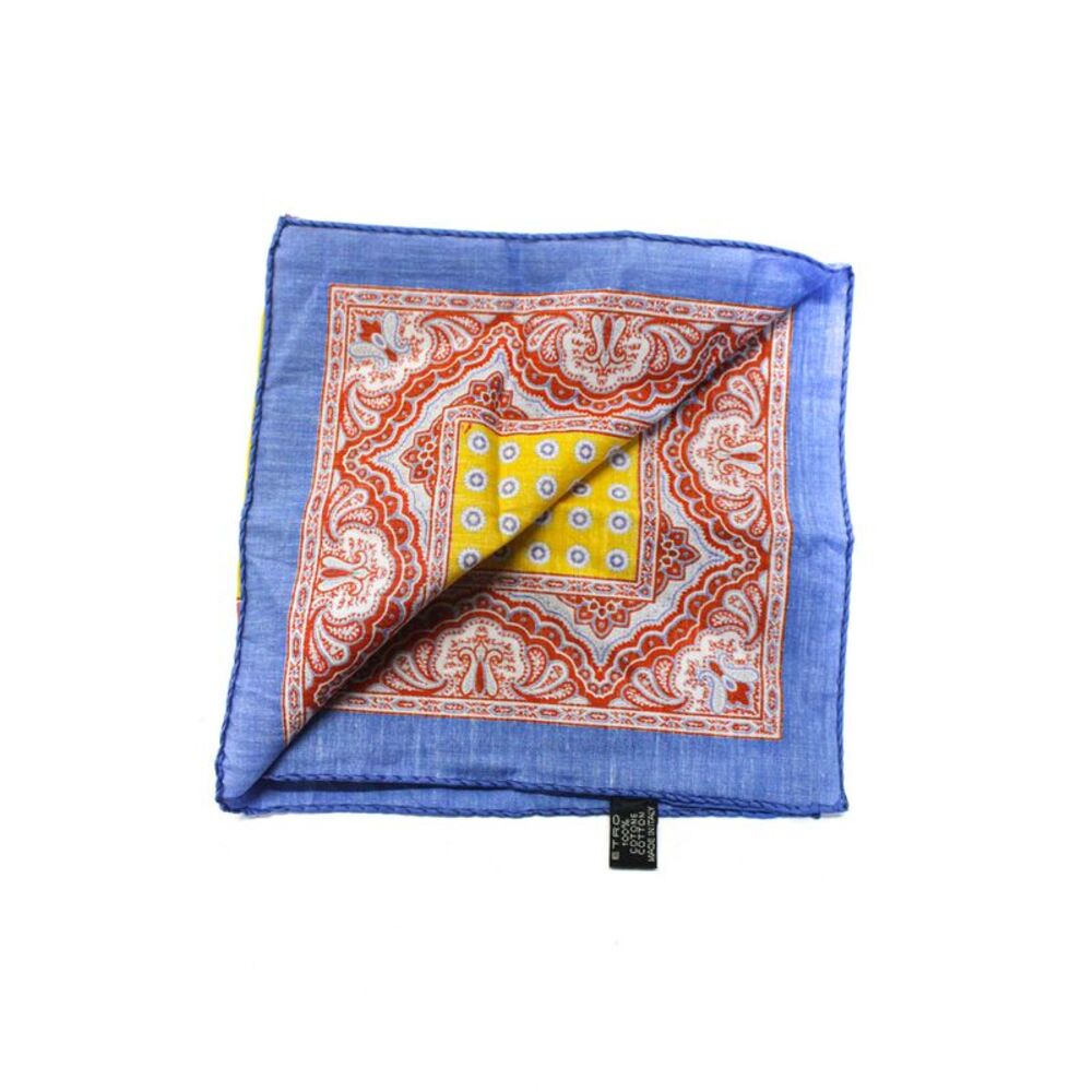 Etro Mens Paisley Mandala Print Woven Pocket Square Red Yellow Blue Cotton 16.5" - Picture 3 of 10